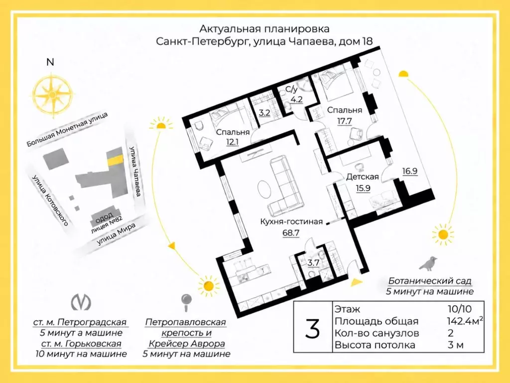 4-к кв. Санкт-Петербург ул. Чапаева, 18 (131.1 м) - Фото 2