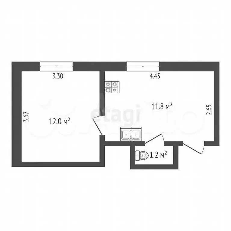 1-к. квартира, 25 м, 2/2 эт. - Фото 0