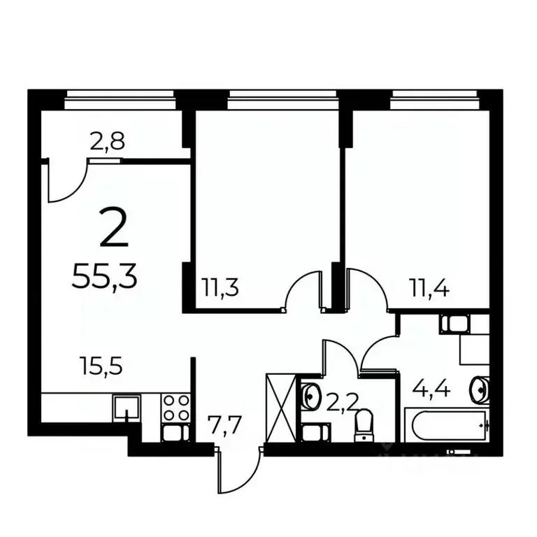 2-к кв. Нижегородская область, Нижний Новгород ул. Коперника, 7 (55.3 ... - Фото 0