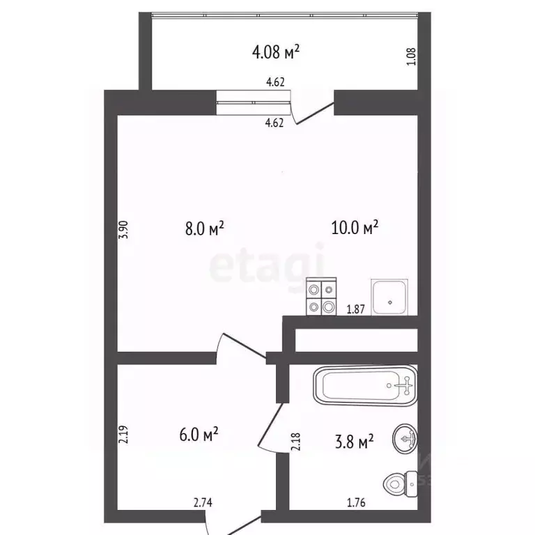 Студия Тюменская область, Тобольск 15-й мкр, 37 (27.0 м) - Фото 2