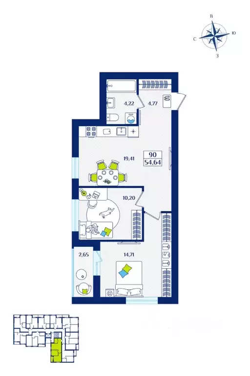 2-к кв. Калининградская область, Зеленоградск  (54.64 м) - Фото 1