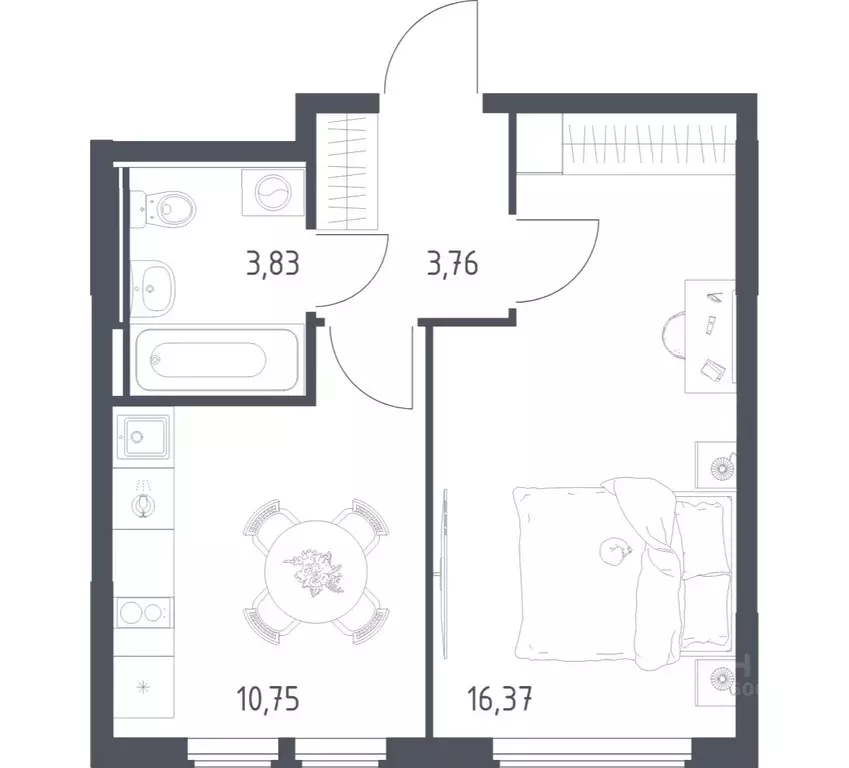 1-к кв. Москва с. Остафьево, Остафьево жилой комплекс, к22 (34.71 м) - Фото 1