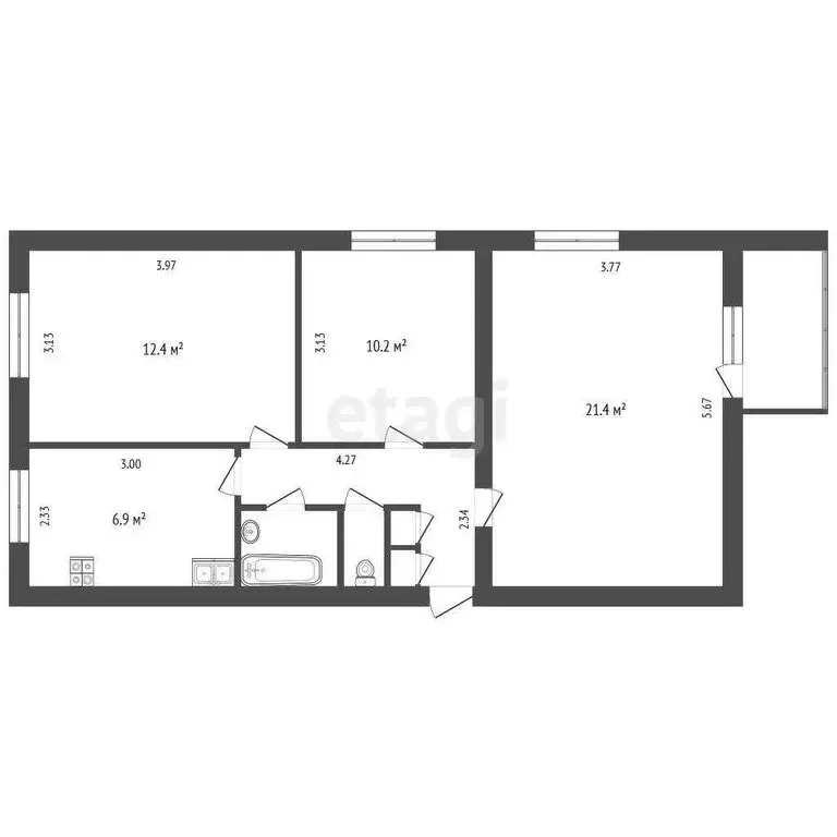 3-комнатная квартира: Тюмень, Ялуторовская улица, 16 (60.6 м) - Фото 0