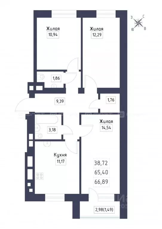 3-к кв. Татарстан, Лаишевский район, с. Сокуры ул. Березовая, 3 (66.89 ... - Фото 1