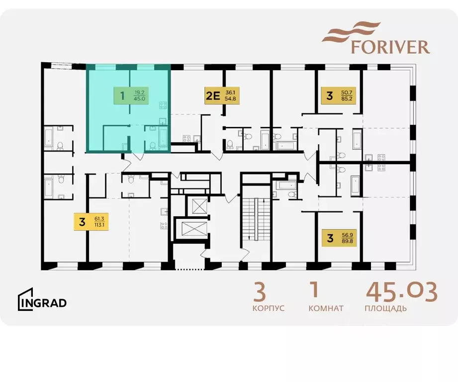 1-к кв. Москва Г мкр, Форивер жилой комплекс, 3 (45.03 м) - Фото 1