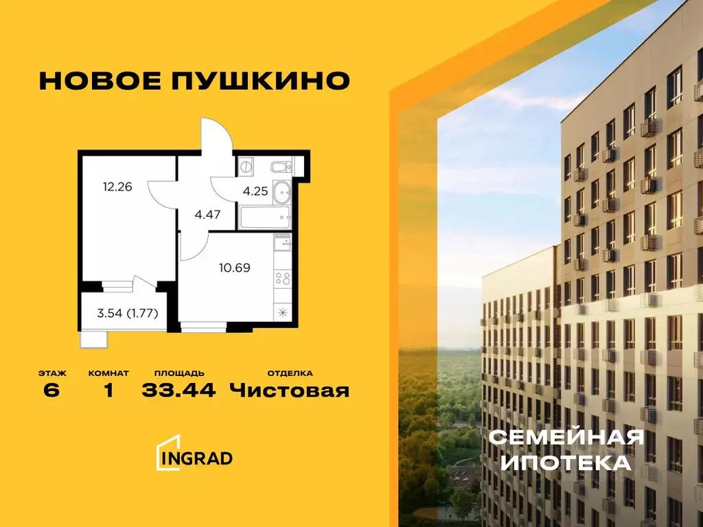 1-к кв. Московская область, Пушкино Новое Пушкино мкр, к23 (33.44 м) - Фото 0