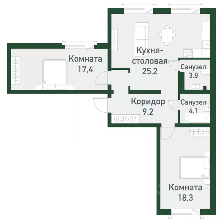 2-к кв. Челябинская область, Челябинский городской округ, пос. ... - Фото 0