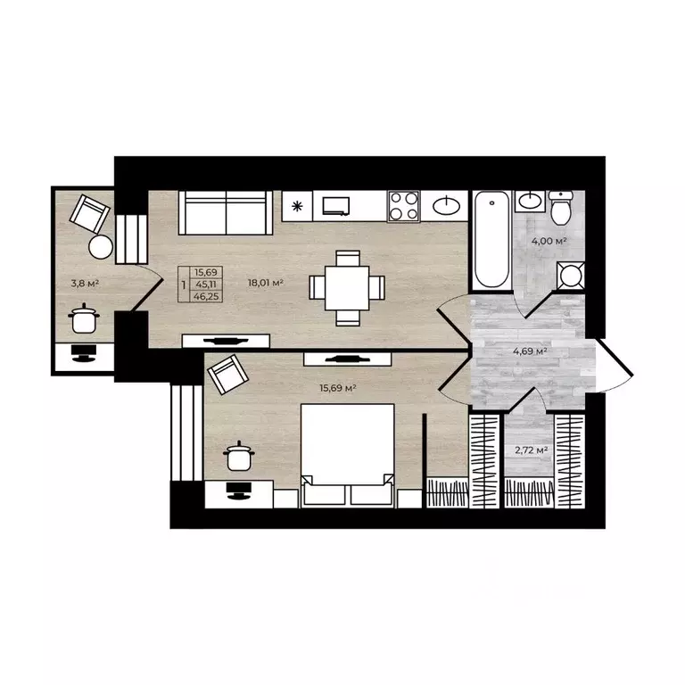 1-к кв. Ярославская область, Ярославль Тормозное ш. (48.91 м) - Фото 1