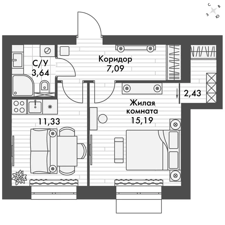 1-комнатная квартира: посёлок Октябрьский, ЖК Форест (39.9 м) - Фото 2