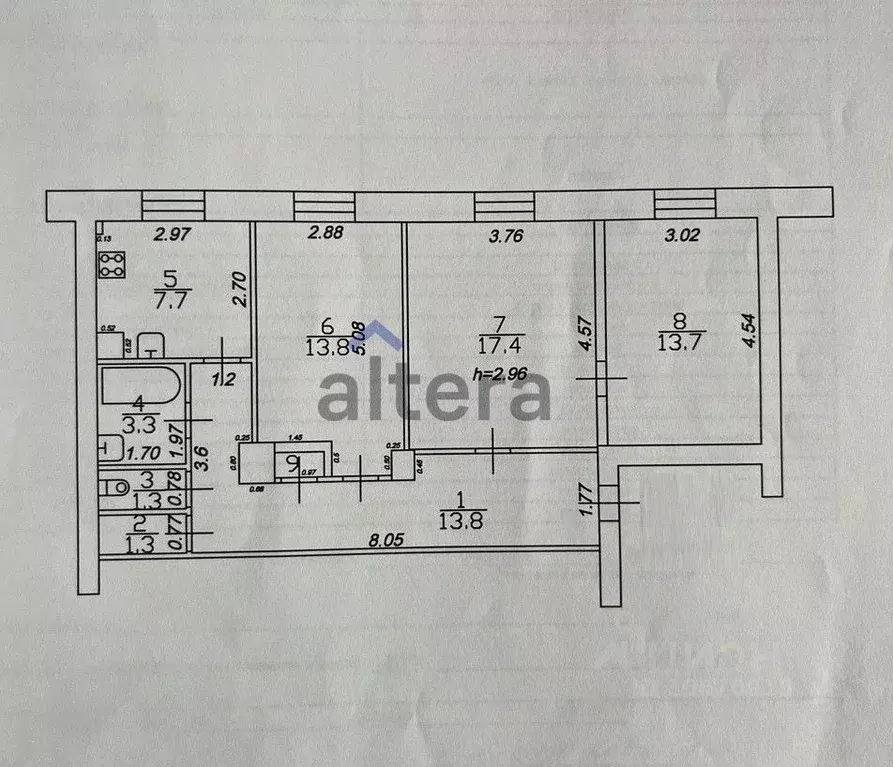 3-к кв. Татарстан, Казань ул. Маяковского, 23а (72.7 м) - Фото 2