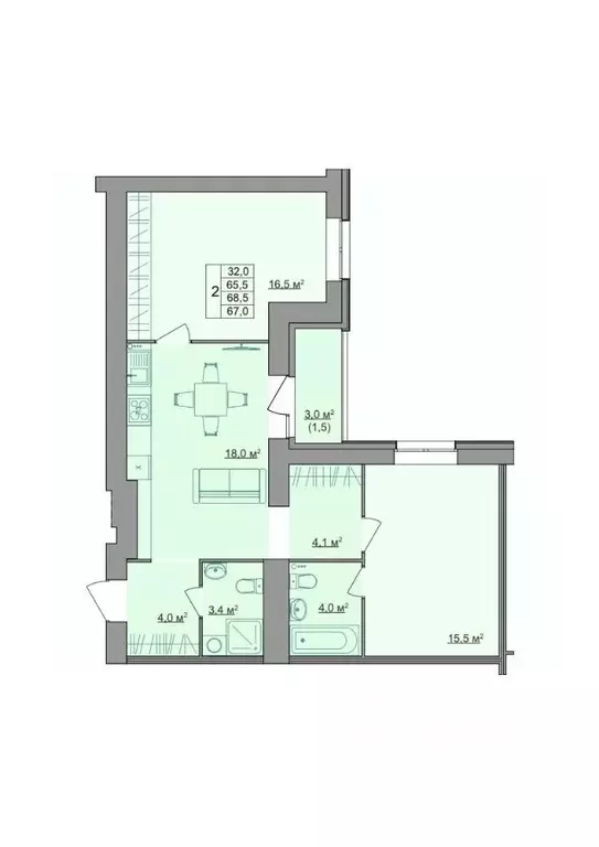 2-к кв. Костромская область, Кострома Магистральная ул., 49А (67.0 м) - Фото 1