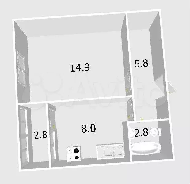 1-к. квартира, 34,3 м, 4/6 эт. - Фото 0