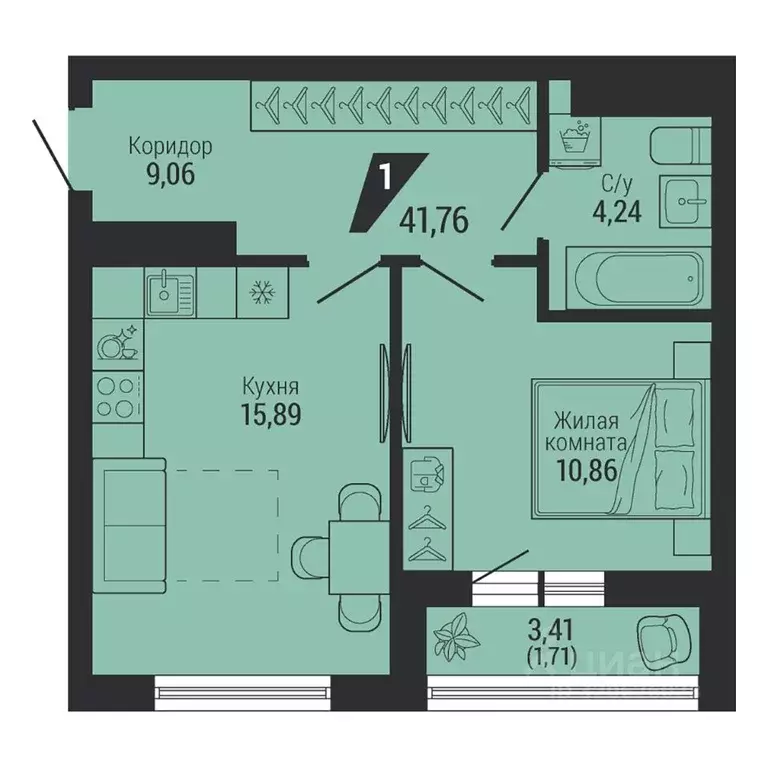 1-к кв. Свердловская область, Екатеринбург пер. Ученический, 4 (42.1 ... - Фото 1