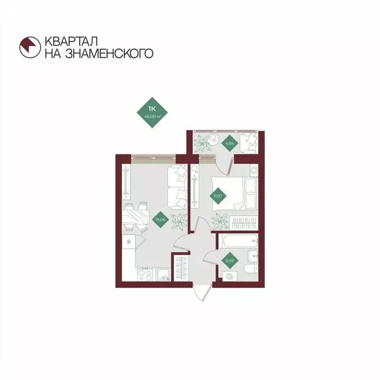 1-комнатная квартира: Тобольск, микрорайон 3Б, 6Бк2 (46 м) - Фото 1