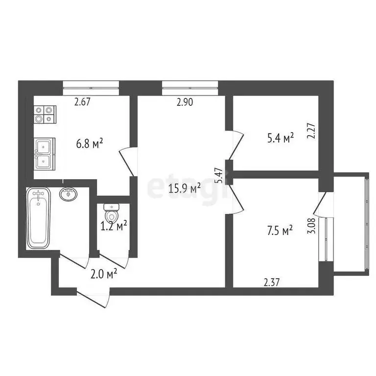 2-комнатная квартира: Омск, Иртышская набережная, 37 (42 м) - Фото 0
