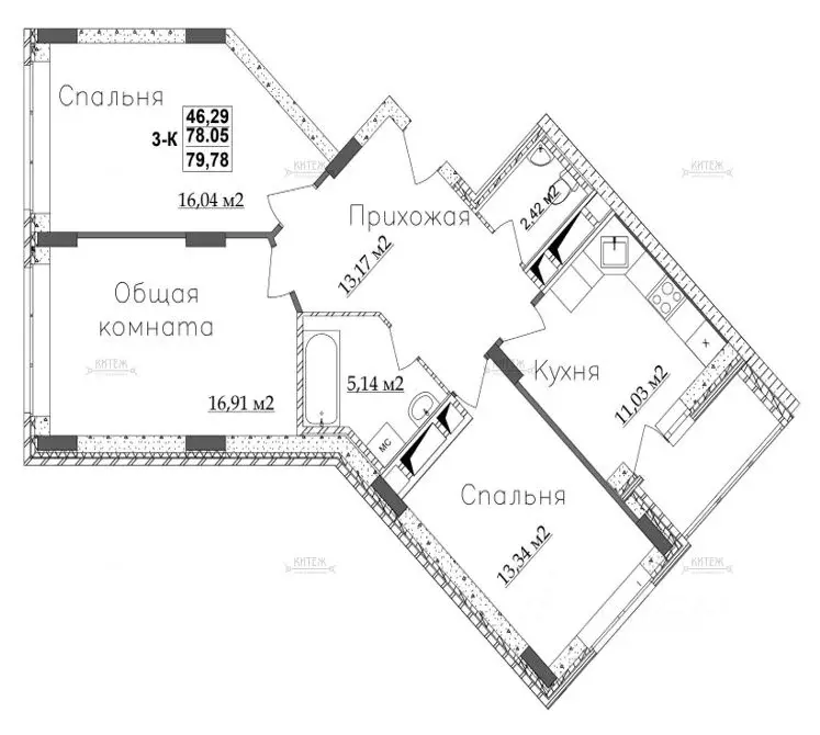 3-к кв. Калужская область, Калуга Московская ул., 311к6 (79.89 м) - Фото 1