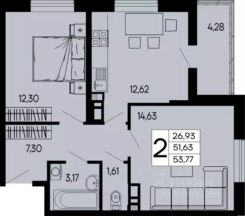 2-к кв. Адыгея, Майкоп 9 Мая ул. (53.77 м) - Фото 1