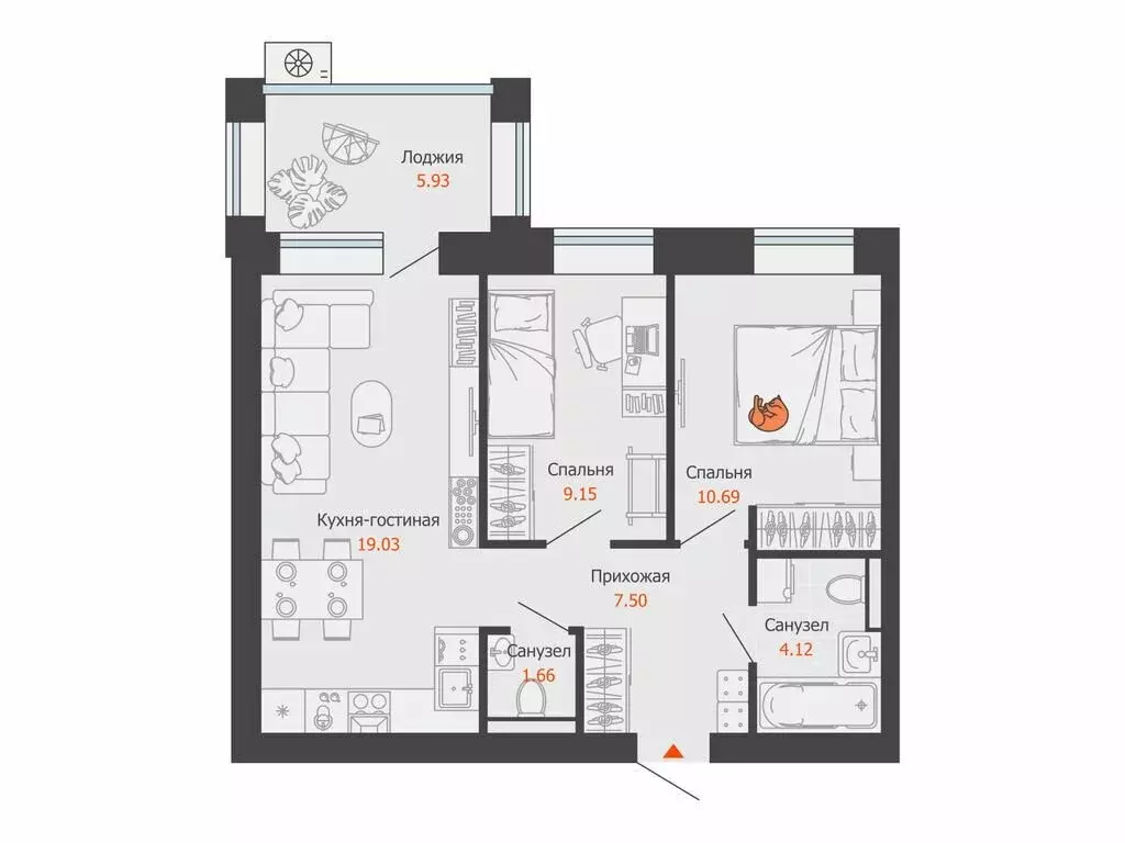 2-комнатная квартира: Первомайский, ЖК Икигай (55 м) - Фото 1