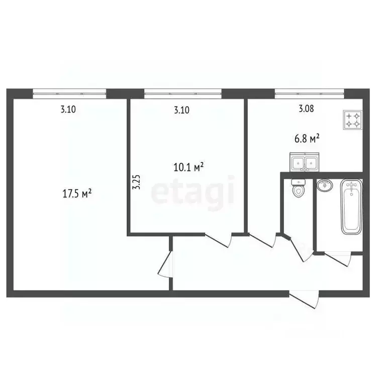2-к кв. Санкт-Петербург ул. Подвойского, 17к2 (44.4 м) - Фото 2