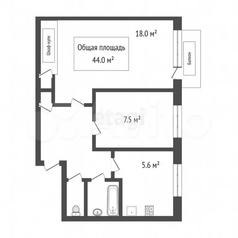 2-к. квартира, 41 м, 4/5 эт. - Фото 0