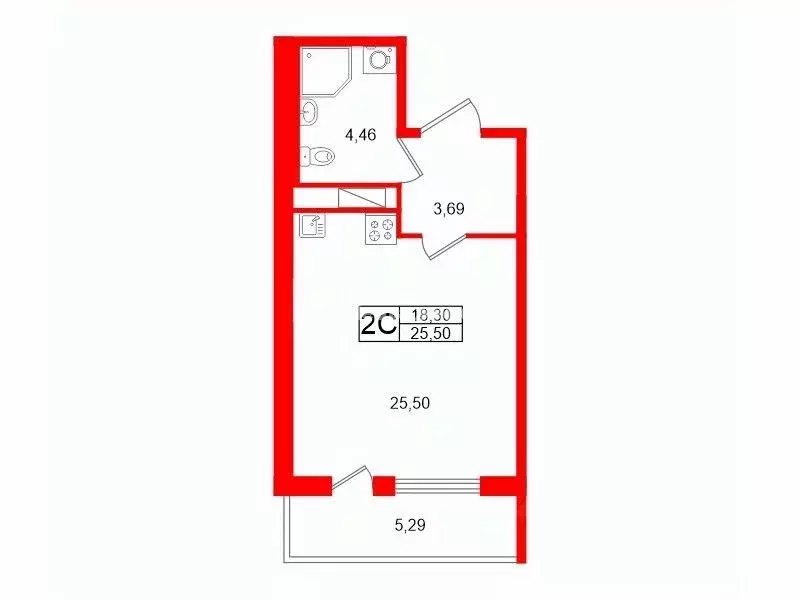 Студия Санкт-Петербург ул. Струве, 8к2 (25.5 м) - Фото 1