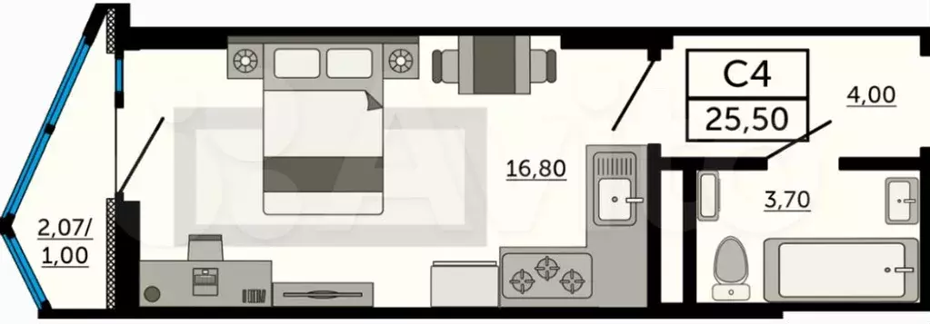 Квартира-студия, 27 м, 19/24 эт. - Фото 0