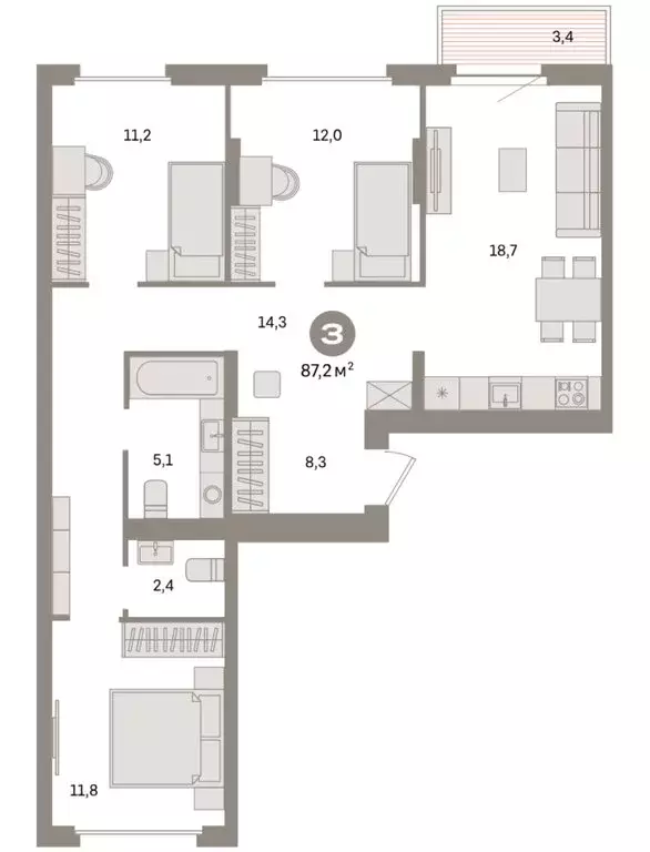 3-комнатная квартира: Екатеринбург, жилой район Сортировочный, ... - Фото 1