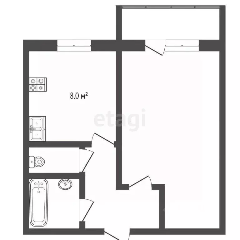 1-к кв. Тамбовская область, Тамбов Бастионная ул., 24А (34.5 м) - Фото 1