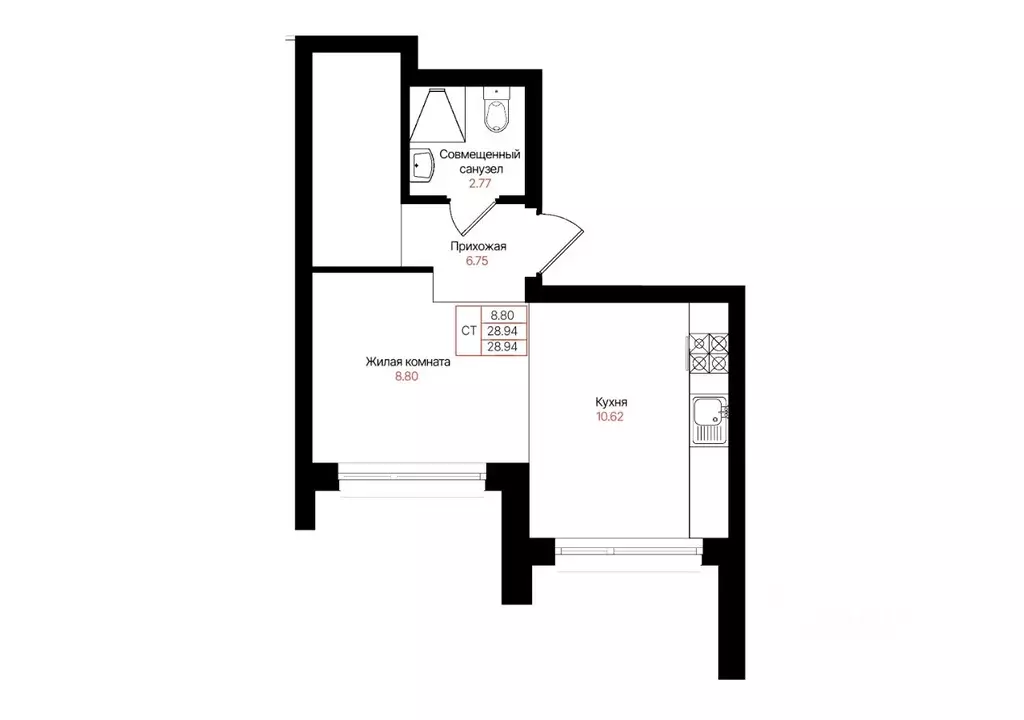 1-к кв. Татарстан, Казань Лето жилой комплекс (28.94 м) - Фото 2