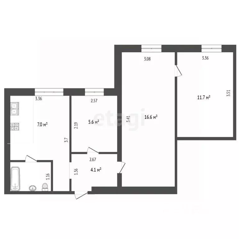 3-к кв. Тюменская область, Тюмень ул. Республики, 248 (50.4 м) - Фото 2