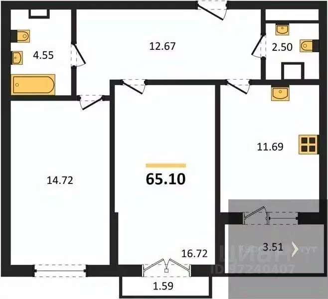 2-к кв. Воронежская область, Воронеж ул. Ломоносова, 116В (65.1 м) - Фото 1