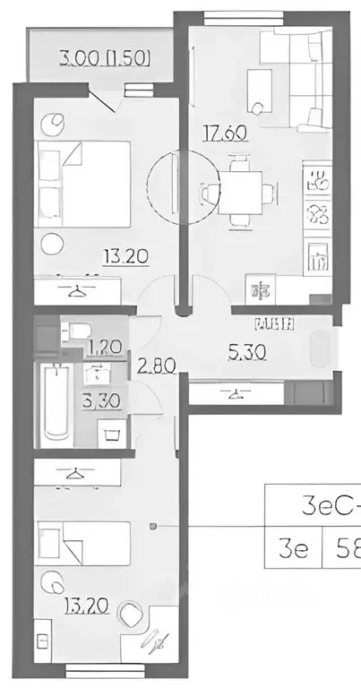 2-к кв. Санкт-Петербург ул. Дыбенко, 7к1 (60.0 м) - Фото 2