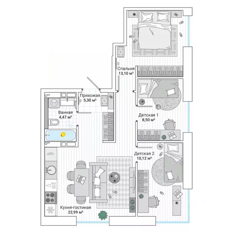 3-к кв. Приморский край, Владивосток ул. Нейбута (66.1 м) - Фото 1