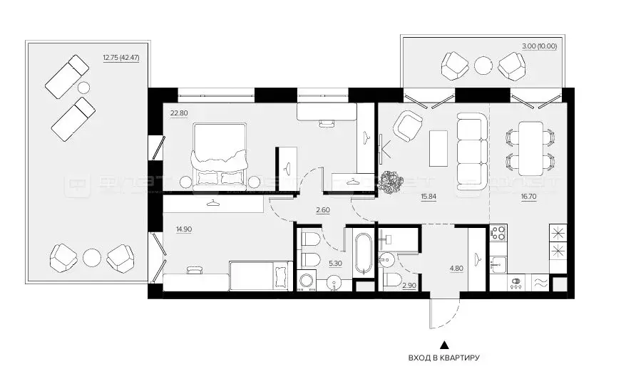 2-комнатная квартира: Казань, улица Габдуллы Тукая (102.1 м) - Фото 1