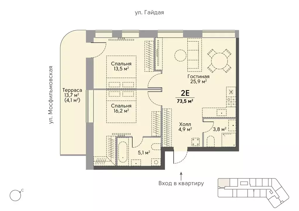 2-комнатная квартира: Москва, улица Лобачевского, 124к3А (67 м) - Фото 0