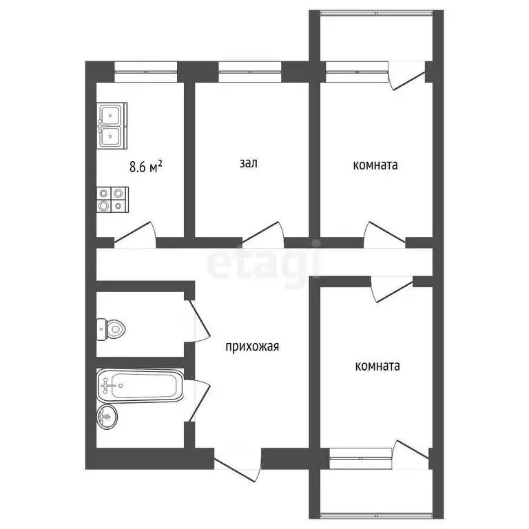 3-комнатная квартира: Луховицы, улица Жуковского, 23 (60.4 м) - Фото 0