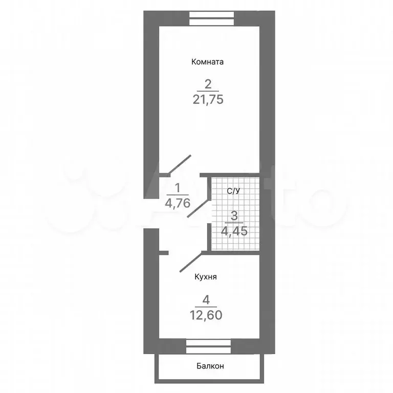 1-к. квартира, 44,6 м, 4/4 эт. - Фото 1