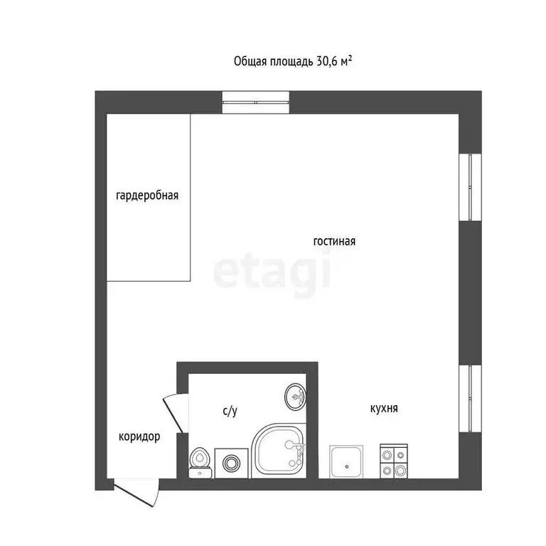 Квартира-студия: Иркутск, улица Академика Курчатова, 5А (30.6 м) - Фото 1