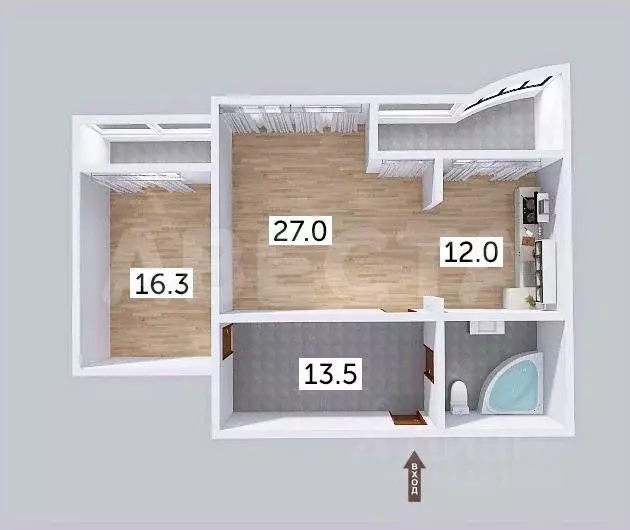 2-к кв. Омская область, Омск Братская ул., 19 (75.4 м) - Фото 1