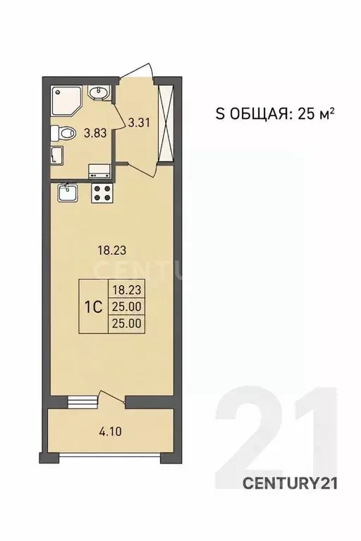 Студия Санкт-Петербург Новолитовская ул., 14 (25.0 м) - Фото 2