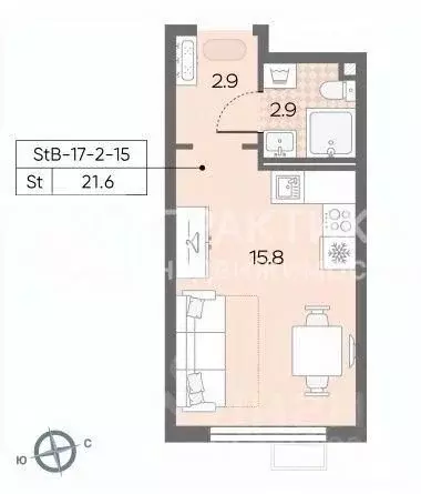 Студия Москва Производственная ул., 17 (21.6 м) - Фото 1