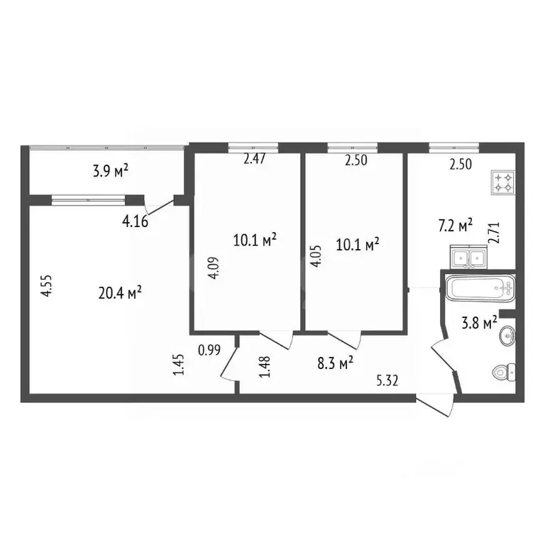 3-к кв. Санкт-Петербург ул. Партизана Германа, 28К2 (59.9 м) - Фото 2
