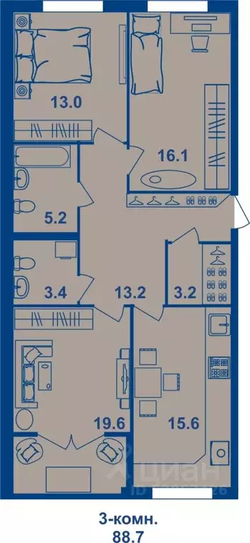3-к кв. Костромская область, Кострома Магистральная ул., 71 (89.3 м) - Фото 1