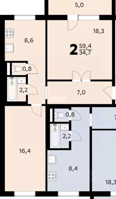 2-к кв. Челябинская область, Челябинск ул. Бейвеля, 77 (57.1 м) - Фото 2
