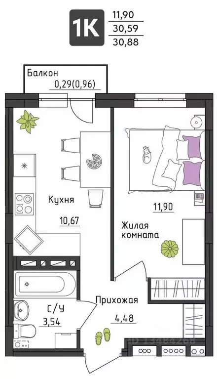 1-к кв. Пермский край, Пермь Верхне-Вишерская ул., 40 (30.88 м) - Фото 0