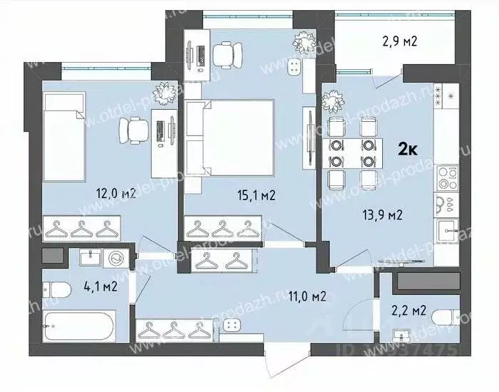 2-к кв. Воронежская область, Воронеж бул. Содружества, 1 (59.8 м) - Фото 1