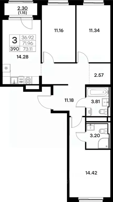 3-к кв. Владимирская область, Владимир  (73.11 м) - Фото 0