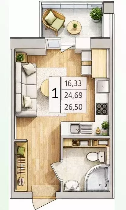 Студия Воронежская область, Воронеж ул. Пойменная, 43А (26.5 м) - Фото 2