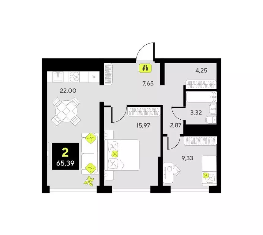 2-комнатная квартира: Тюмень, улица Разведчика Кузнецова, 7 (65.39 м) - Фото 0