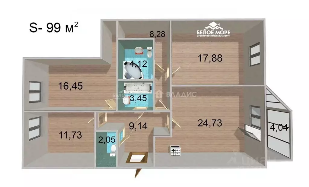 3-к кв. Архангельская область, Северодвинск ул. Торцева, 65 (97.4 м) - Фото 1